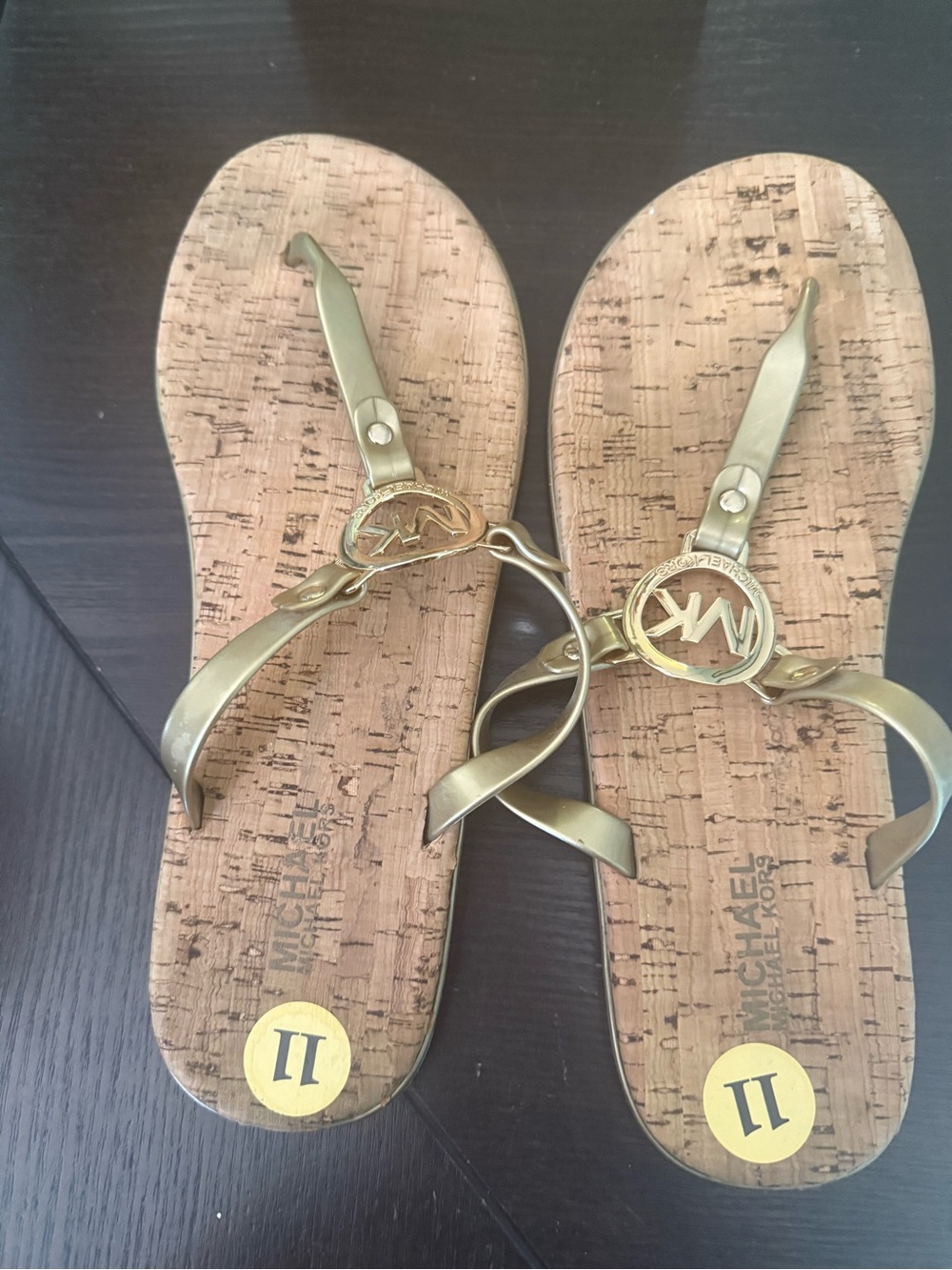 Michael Kors Metallic Gold Logo Thong Sandals